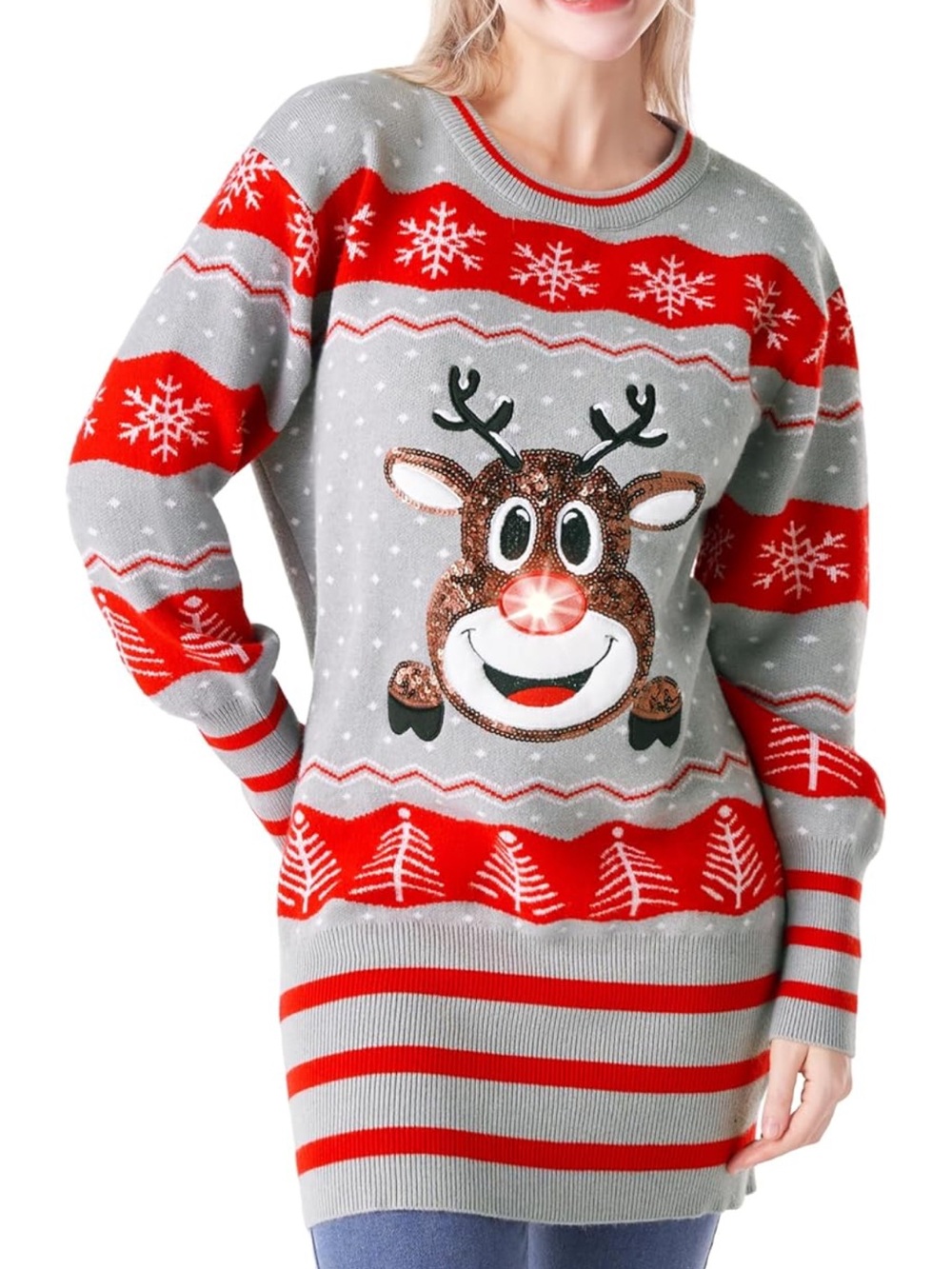 New SZ SM-Giggling Getup Womens Light Up Ugly Christmas Sweater Dress